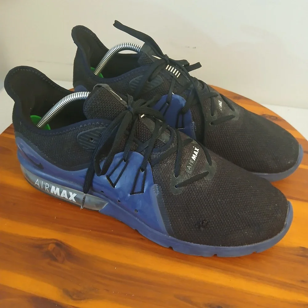 Nike Air Max Sequent 3 Mens 12 Black Blue Running Shoes Sneakers AJ1706-001